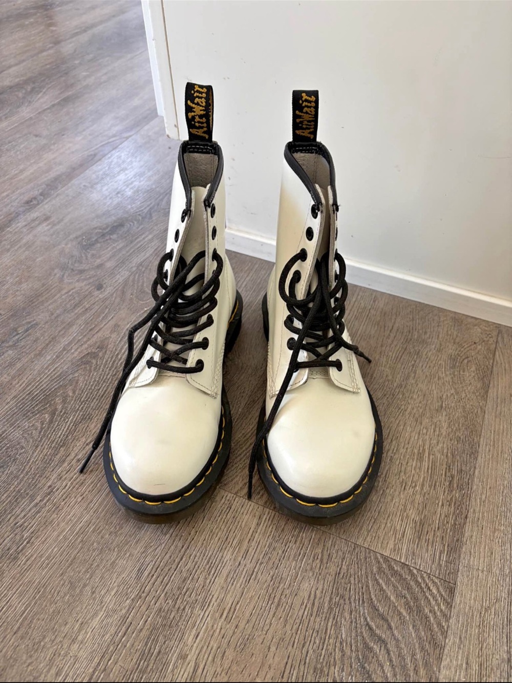 Dr. Martens White Leather 8-Eye Lace-Up Boots